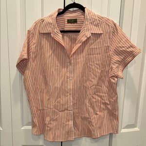 Eddie Bauer Orange and White Striped Button-Down Shirt